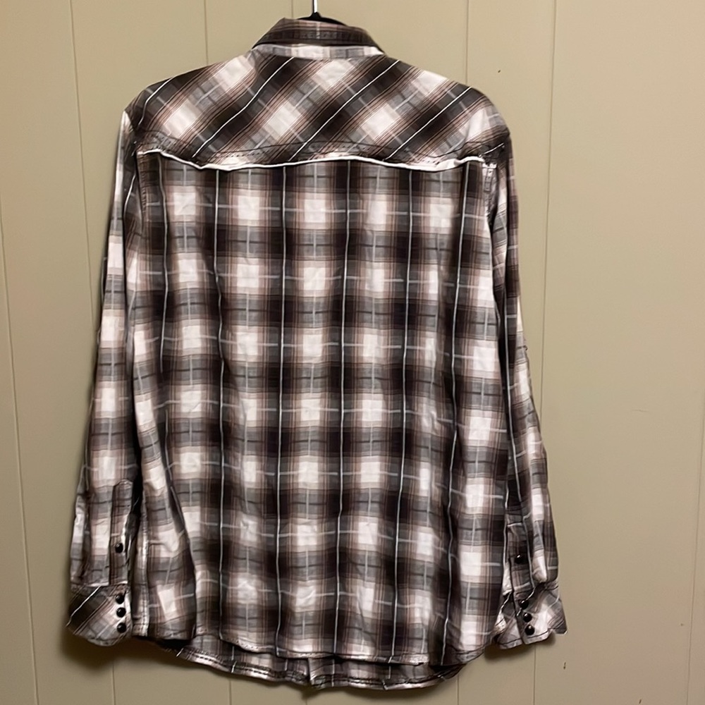 Buckle Brown Plaid Snap Button Shirt Sz XL Slim Fit - Picture 5 of 5
